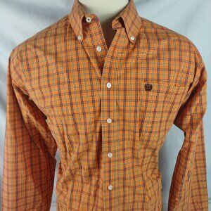 Cinch Mens Button Down Western L/S Shirt Orange Check Size XXL (Read Post)
